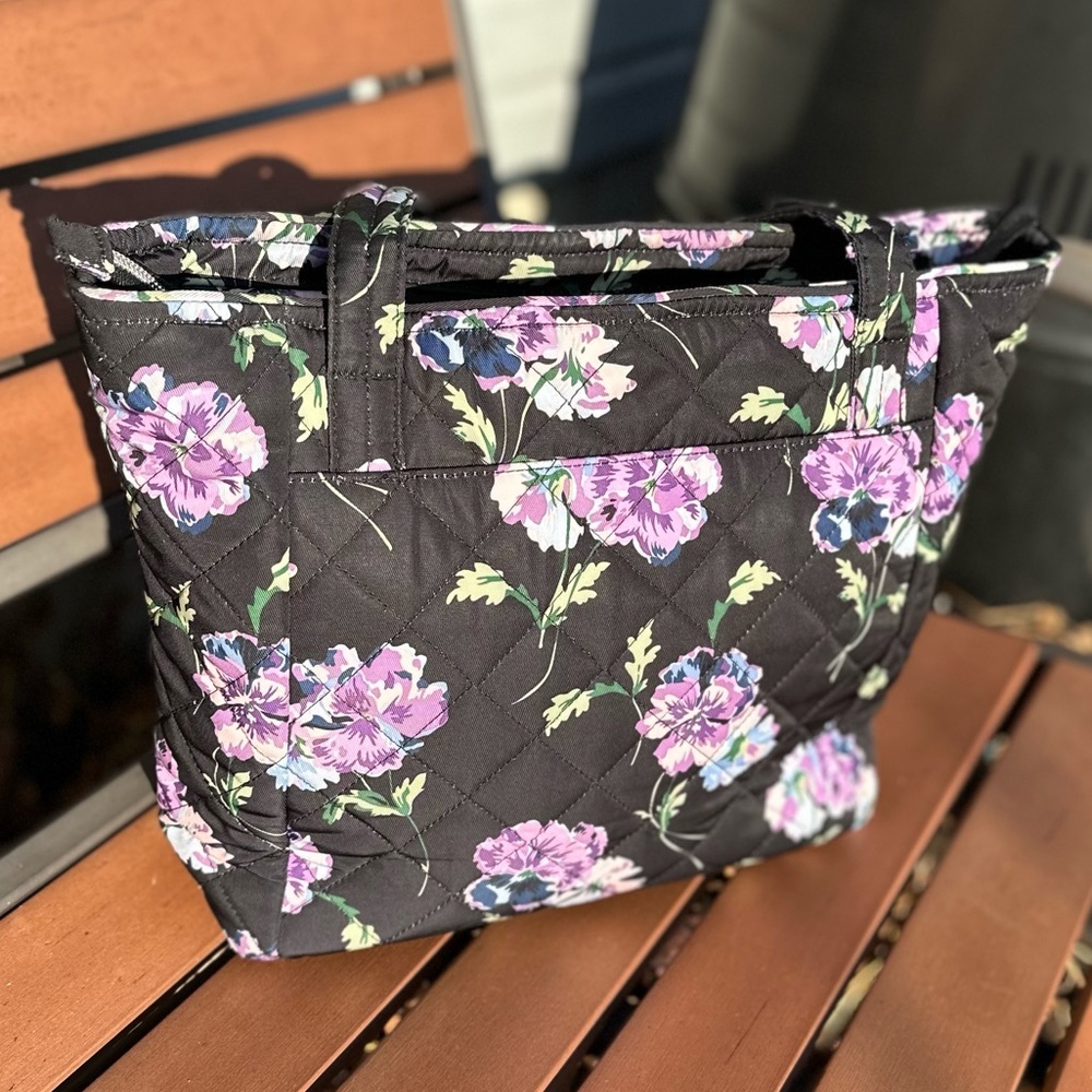 Vera Bradley Black Quilted Tote with Purple Floral Pattern - Picture 9 of 9